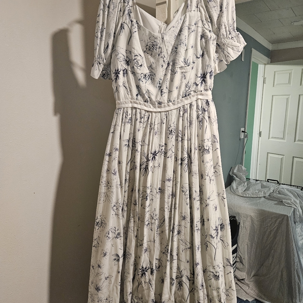 White and Blue cottage core dress